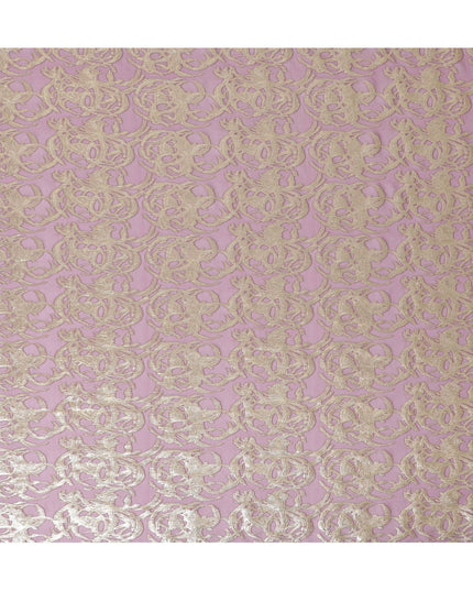 داستي روز شيفون من الحرير الخالص مع لوركس ذهبي باروكي، عرض 110 سم - مصنوع بدقة في كوريا الجنوبية-D17906