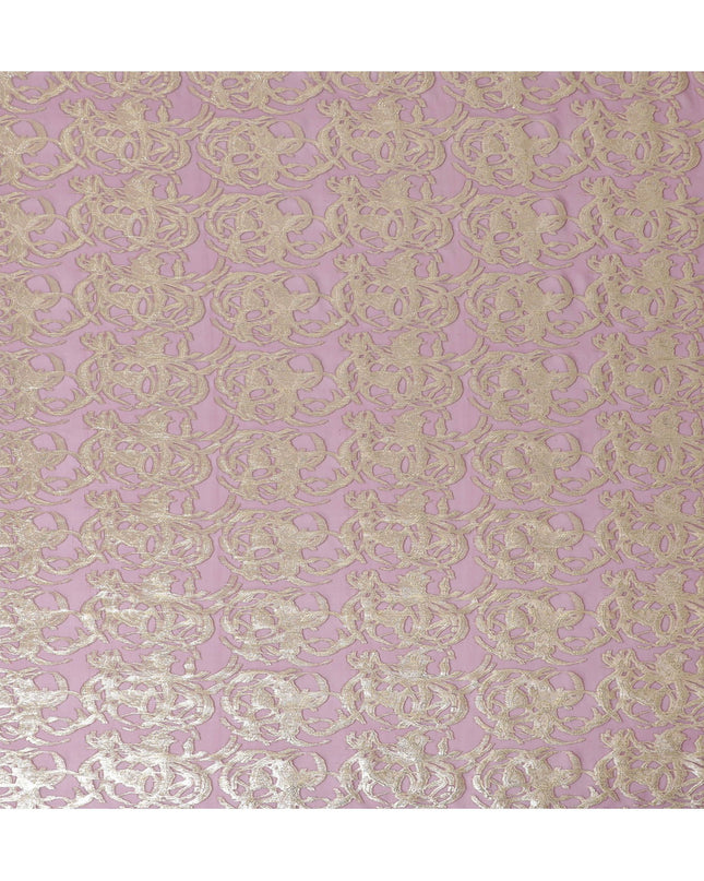 داستي روز شيفون من الحرير الخالص مع لوركس ذهبي باروكي، عرض 110 سم - مصنوع بدقة في كوريا الجنوبية-D17906