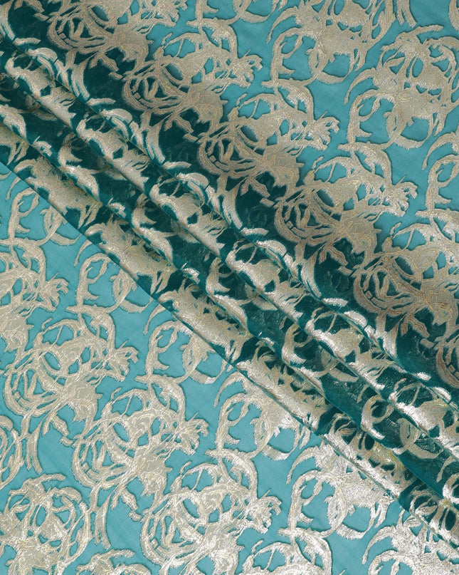 شيفون حرير خالص باللون الأخضر المخضر مع لوريكس فضي مزخرف، عرض 110 سم - قماش فاخر من كوريا الجنوبية-D17907
