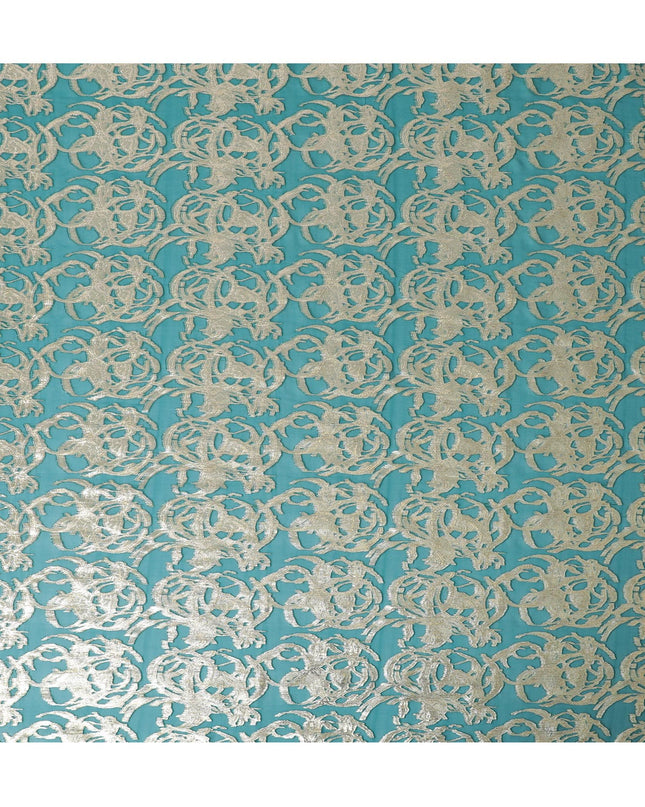 شيفون حرير خالص باللون الأخضر المخضر مع لوريكس فضي مزخرف، عرض 110 سم - قماش فاخر من كوريا الجنوبية-D17907