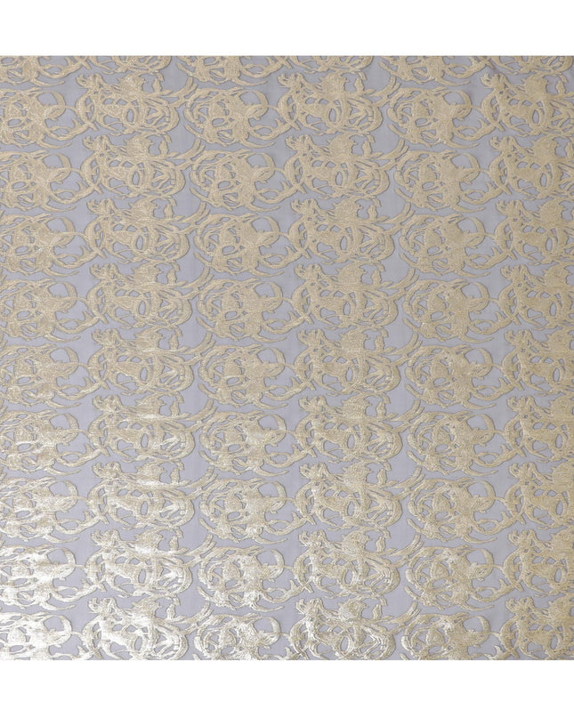 شيفون حرير خالص رمادي فضي مع تفاصيل لوركس مذهبة، عرض 110 سم - منسوج بشكل رائع في كوريا الجنوبية-D17908