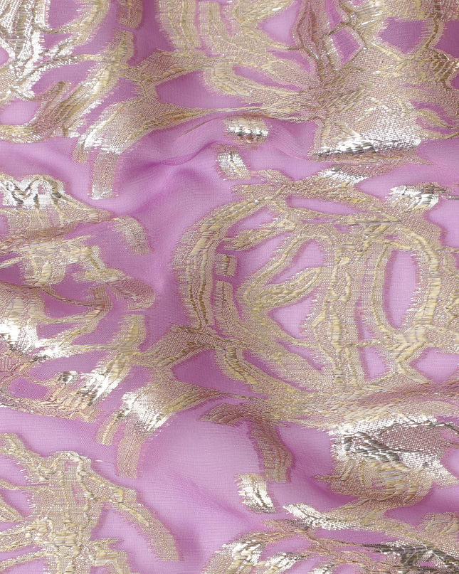 Mauve Pure Silk Chiffon with Golden Lurex Flourishes, 110cm Width - Luxuriously Crafted in South Korea-D17909