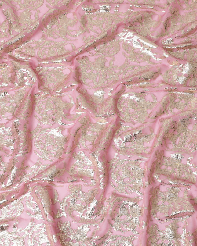 شيفون حرير خالص وردي ناعم مع لوريكس فضي لامع عرض 110 سم - قماش أنيق من كوريا الجنوبية-D17910
