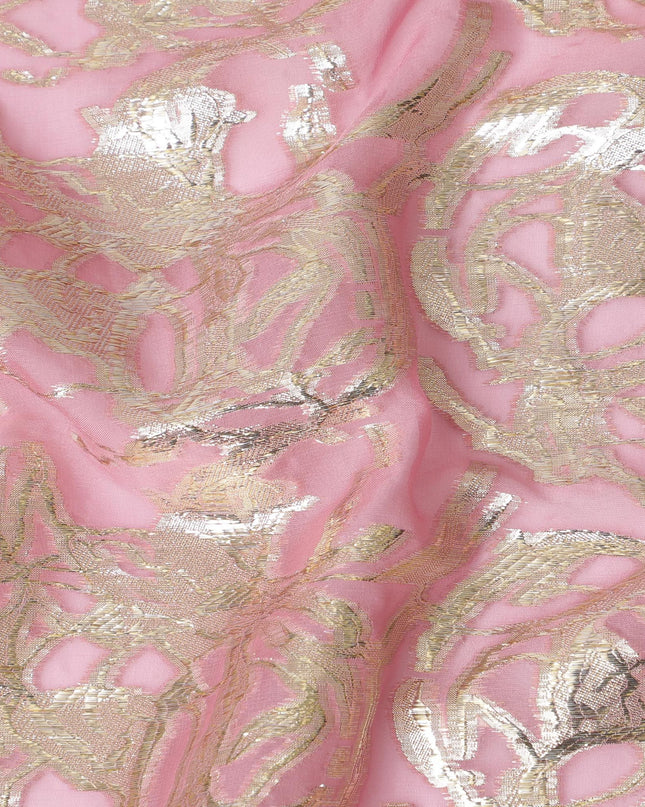شيفون حرير خالص وردي ناعم مع لوريكس فضي لامع عرض 110 سم - قماش أنيق من كوريا الجنوبية-D17910