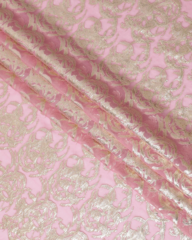 شيفون حرير خالص وردي ناعم مع لوريكس فضي لامع عرض 110 سم - قماش أنيق من كوريا الجنوبية-D17910