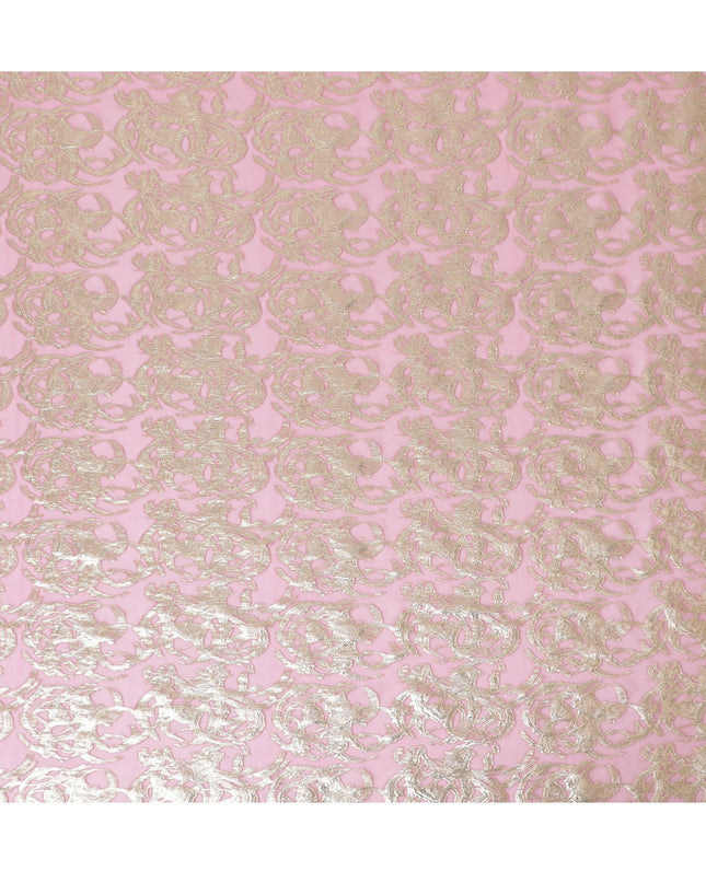 شيفون حرير خالص وردي ناعم مع لوريكس فضي لامع عرض 110 سم - قماش أنيق من كوريا الجنوبية-D17910
