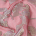 شيفون حرير خالص وردي مرجاني مع لوريكس فضي لامع عرض 110 سم - قماش فاخر من كوريا الجنوبية-D17911