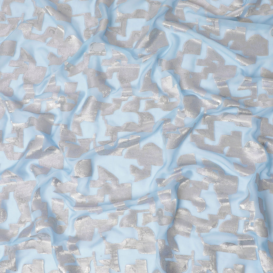 شيفون حرير خالص أزرق سماوي مع لمحات من اللوريكس الفضي، عرض 110 سم - قماش أثيري من كوريا الجنوبية-D17912