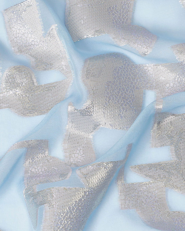 شيفون حرير خالص أزرق سماوي مع لمحات من اللوريكس الفضي، عرض 110 سم - قماش أثيري من كوريا الجنوبية-D17912
