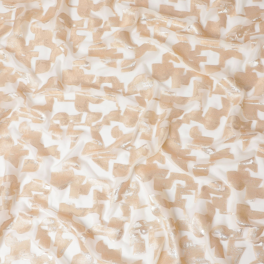 Ivory Pure Silk Chiffon with Golden Lurex Accents, 110cm Width - Premium Fabric from South Korea-D17913