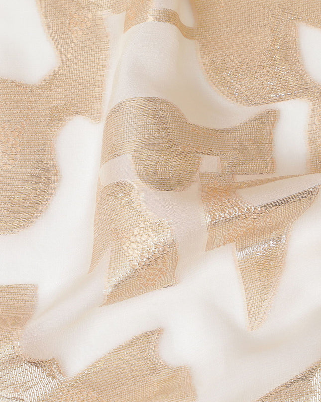 Ivory Pure Silk Chiffon with Golden Lurex Accents, 110cm Width - Premium Fabric from South Korea-D17913