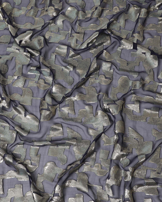 Gunmetal black Pure Silk Chiffon with Silver Lurex, 110cm Width - Refined Fabric from South Korea-D17914