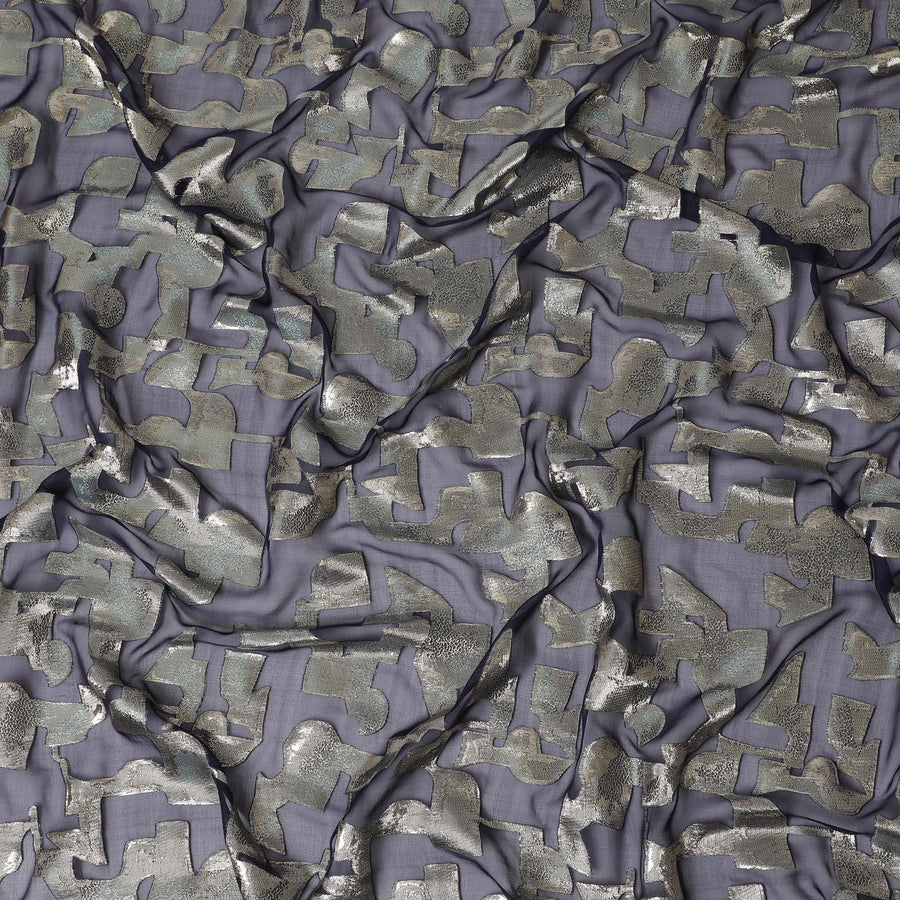 Gunmetal black Pure Silk Chiffon with Silver Lurex, 110cm Width - Refined Fabric from South Korea-D17914