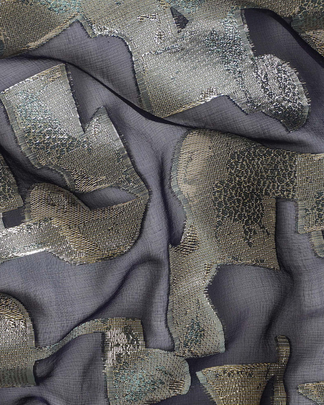 Gunmetal black Pure Silk Chiffon with Silver Lurex, 110cm Width - Refined Fabric from South Korea-D17914