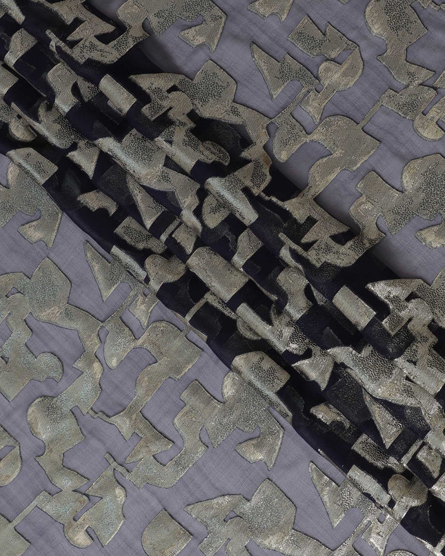 Gunmetal black Pure Silk Chiffon with Silver Lurex, 110cm Width - Refined Fabric from South Korea-D17914