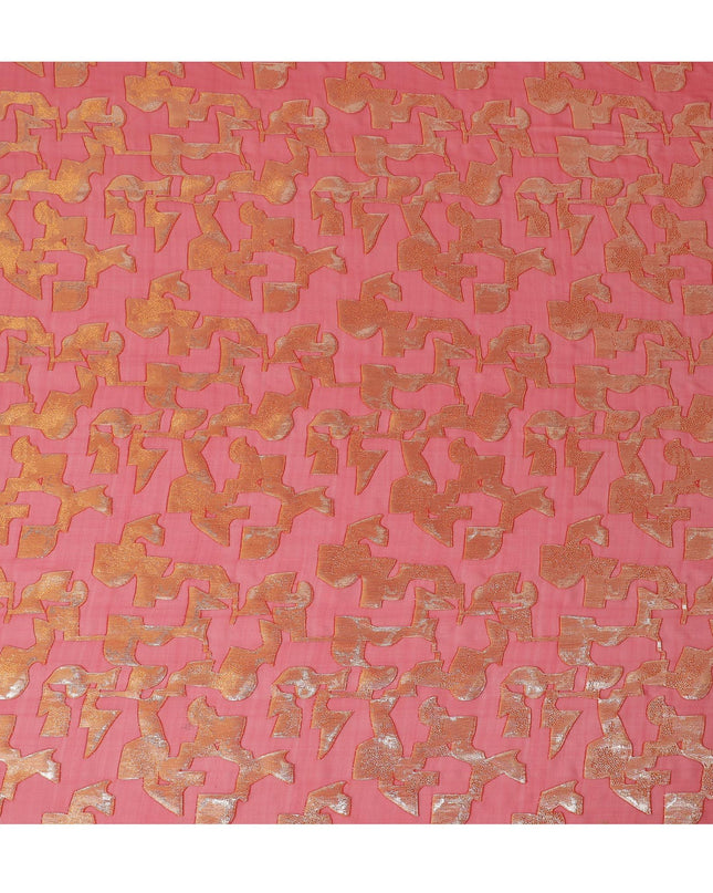 شيفون حرير خالص مرجاني نابض بالحياة مع لوريكس ذهبي عرض 110 سم - نسيج مبهر من كوريا الجنوبية-D17915