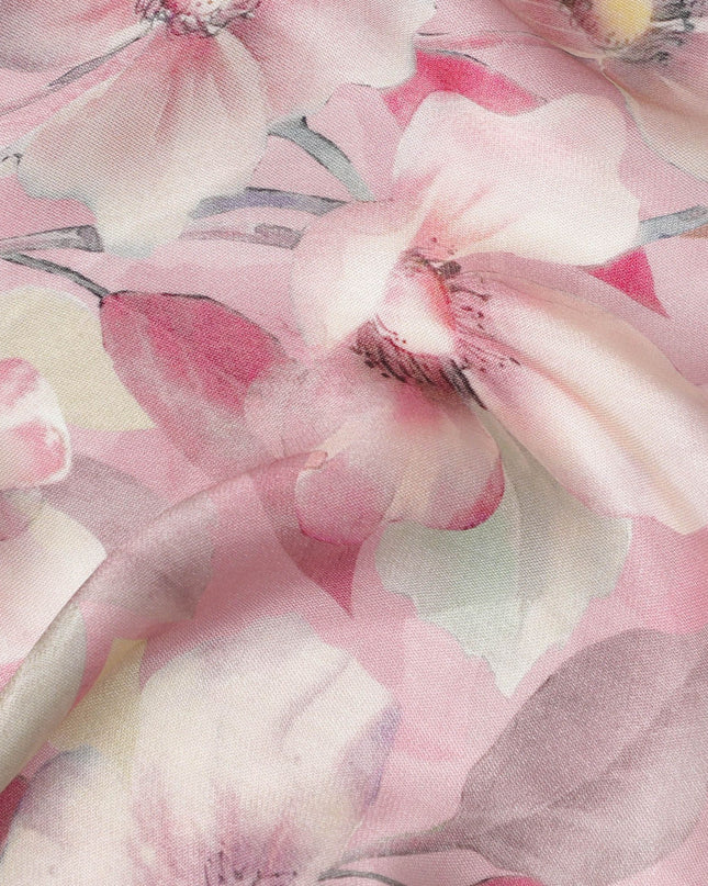 Pastel pink Floral Viscose Crepe Fabric - 110cm Wide - Ideal for Delicate Apparel - Buy Online-D18218