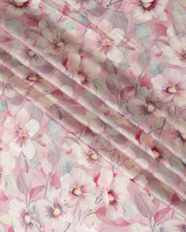 Pastel pink Floral Viscose Crepe Fabric - 110cm Wide - Ideal for Delicate Apparel - Buy Online-D18218