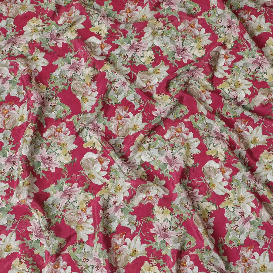 Vibrant Ruby Floral Viscose Crepe Fabric - 110cm Wide - Perfect for Bold Creations - Buy Online-D18222 Regal Fabrics