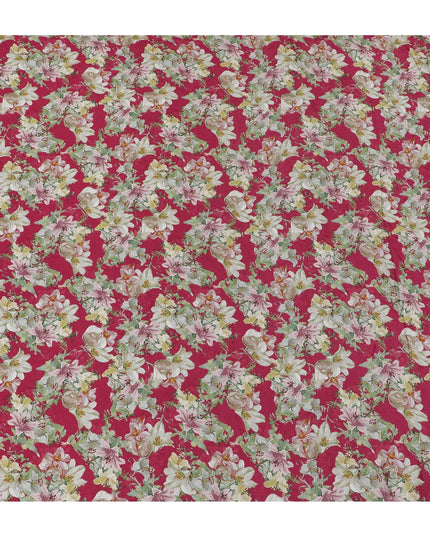 Vibrant Ruby Floral Viscose Crepe Fabric - 110cm Wide - Perfect for Bold Creations - Buy Online-D18222