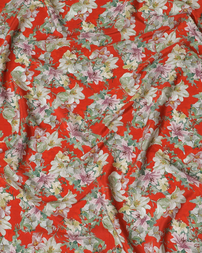 Fiesta Red Floral Viscose Crepe Fabric - 110cm Wide - Vibrant & Versatile - Buy Online-D18224