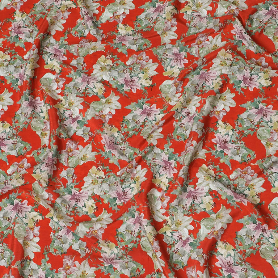 Fiesta Red Floral Viscose Crepe Fabric - 110cm Wide - Vibrant & Versatile - Buy Online-D18224 Regal Fabrics