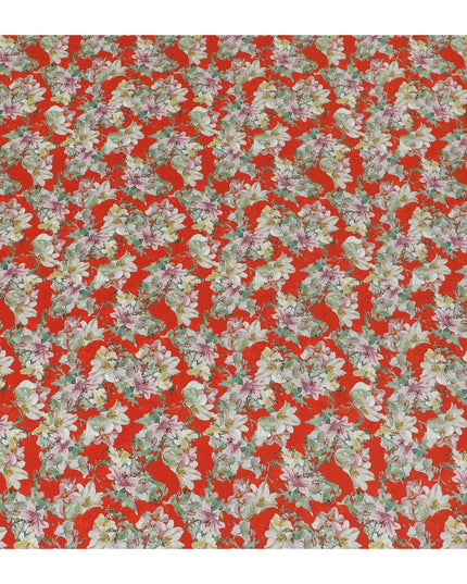 Fiesta Red Floral Viscose Crepe Fabric - 110cm Wide - Vibrant & Versatile - Buy Online-D18224