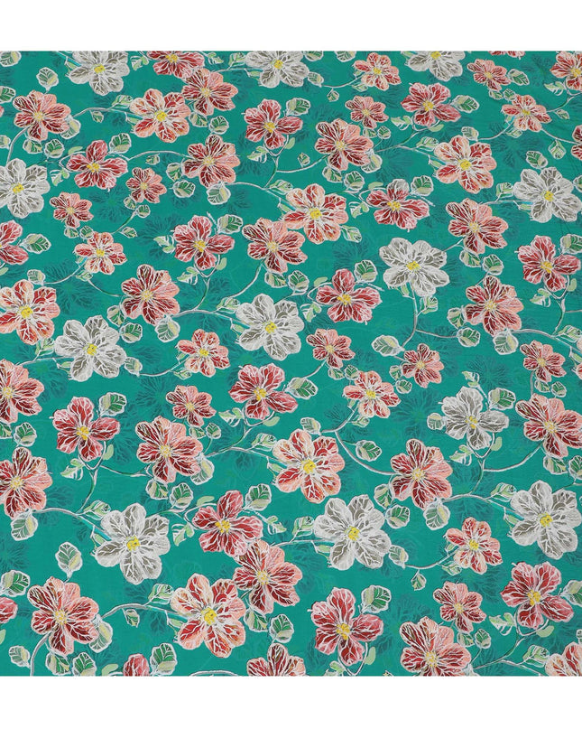 Emerald Blossom Viscose Crepe Fabric - 110cm Wide - Lush Floral Elegance - Buy Online-D18225