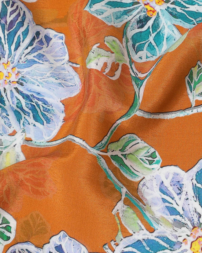 Autumn Spice Floral Viscose Crepe Fabric - 110cm Wide - Warm Tones for Cozy Fashion - Buy Online-D18226