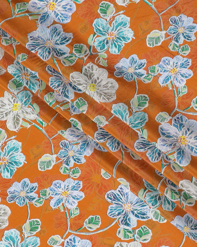 Autumn Spice Floral Viscose Crepe Fabric - 110cm Wide - Warm Tones for Cozy Fashion - Buy Online-D18226