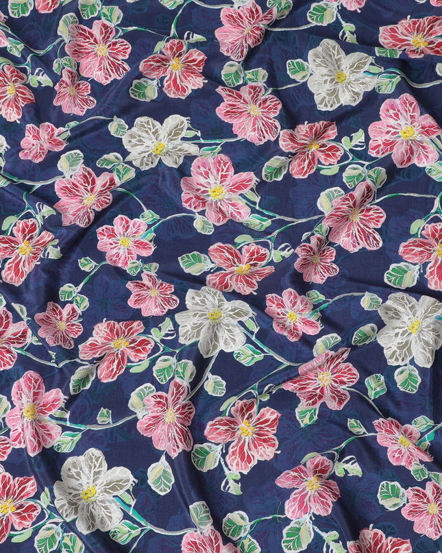 Nautical Navy Floral Viscose Crepe Fabric - 110cm Wide - Classic with a Floral Twist - Buy Online-D18227