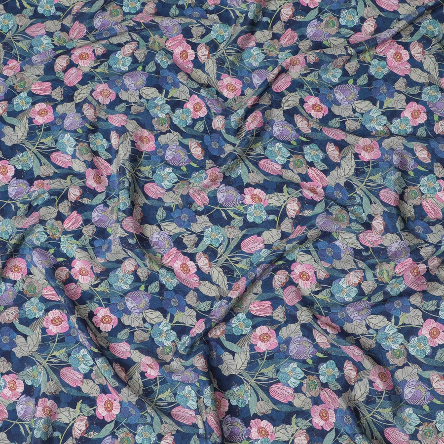 Midnight Garden Viscose Crepe Fabric - 110cm Wide - Enchanting Florals for Evening Wear - Buy Online-D18228 Regal Fabrics