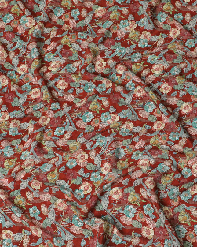 Rustic Charm Viscose Crepe Fabric - 110cm Wide - Floral Elegance for Casual and Formal Wear - Buy Online-D18229