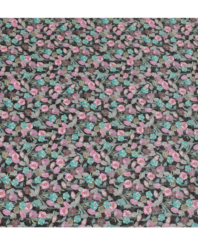 Charcoal Elegance Floral Viscose Crepe Fabric - 110cm Wide - Sophisticated Patterns for Tailored Looks - Buy Online-D18230