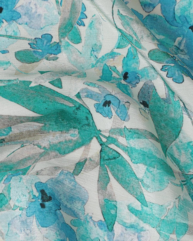 Azure Meadow Viscose Crepe Fabric - 110cm Wide - Spring Freshness for Stylish Wardrobes - Buy Online-D18231