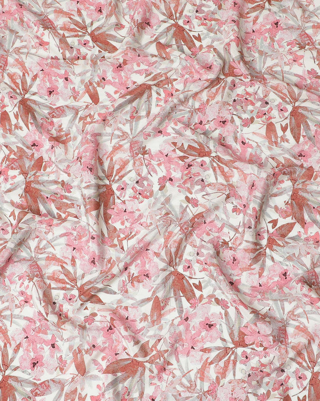 Blushing Foliage Viscose Crepe Fabric - 110cm Wide - Delicate Florals for Versatile Fashion - Buy Online-D18232