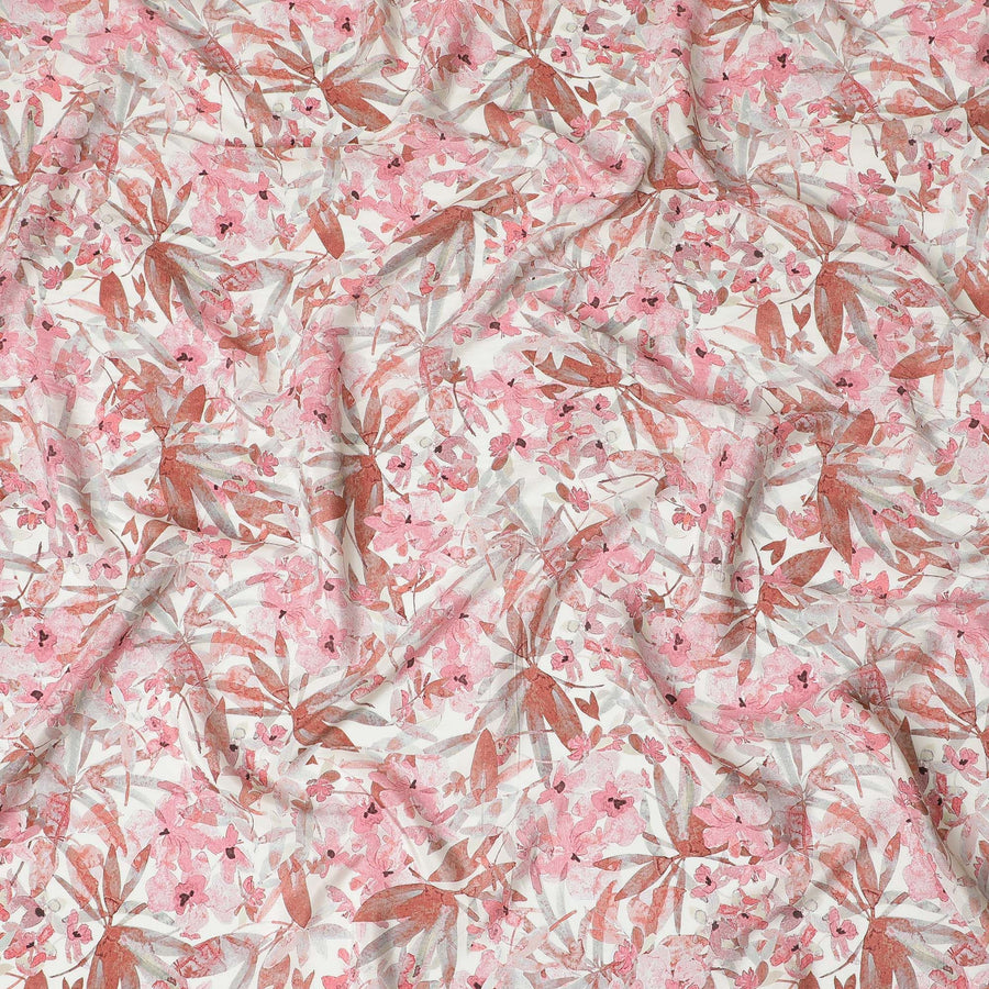 Blushing Foliage Viscose Crepe Fabric - 110cm Wide - Delicate Florals for Versatile Fashion - Buy Online-D18232