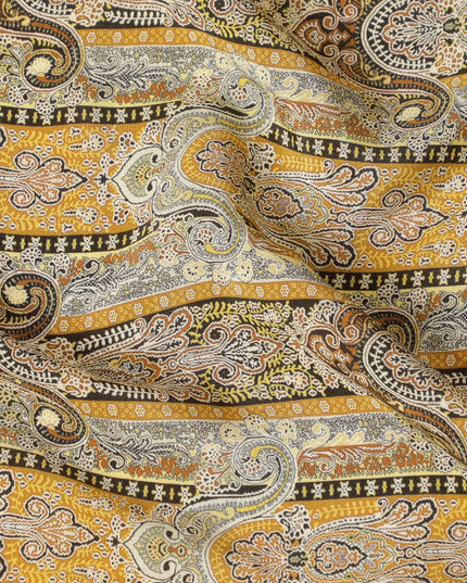 قماش كريب فيسكوز ذهبي مزخرف بيزلي - عرض 110 سم - أنماط فاخرة للزي المتميز - شراء عبر الإنترنت-D18235