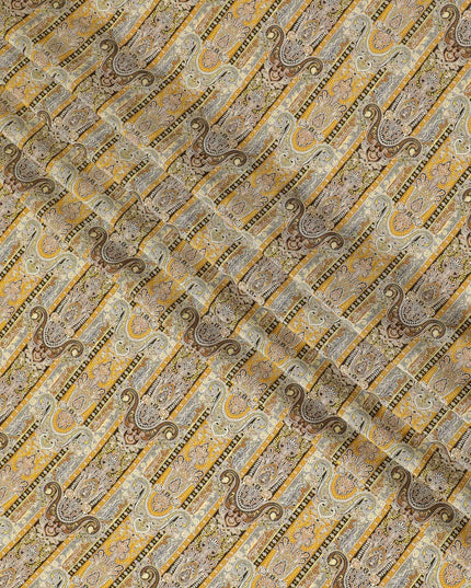 قماش كريب فيسكوز ذهبي مزخرف بيزلي - عرض 110 سم - أنماط فاخرة للزي المتميز - شراء عبر الإنترنت-D18235