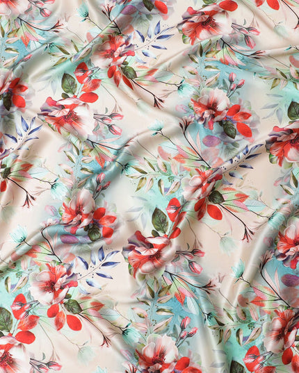 Luxurious Italian Silk Satin Fabric - Floral Print, 140cm Wide - Buy in Meters Online-D18312
