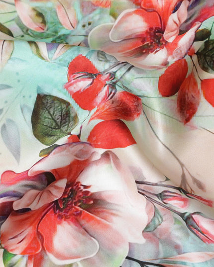 Luxurious Italian Silk Satin Fabric - Floral Print, 140cm Wide - Buy in Meters Online-D18312