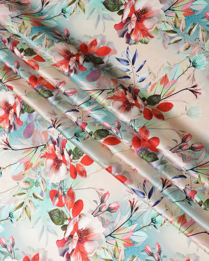 Luxurious Italian Silk Satin Fabric - Floral Print, 140cm Wide - Buy in Meters Online-D18312