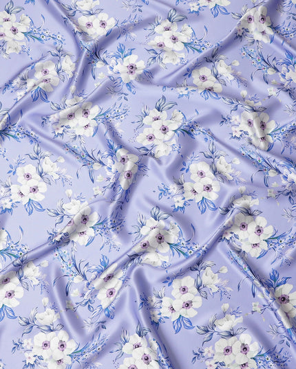 Exquisite Lavender Silk Satin Fabric - Italian Printed, 140cm Width - Shop Luxury Textiles Online-D18313