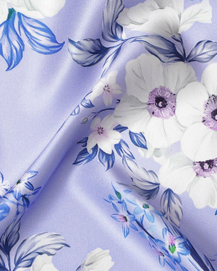 Exquisite Lavender Silk Satin Fabric - Italian Printed, 140cm Width - Shop Luxury Textiles Online-D18313