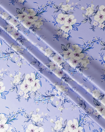 Exquisite Lavender Silk Satin Fabric - Italian Printed, 140cm Width - Shop Luxury Textiles Online-D18313