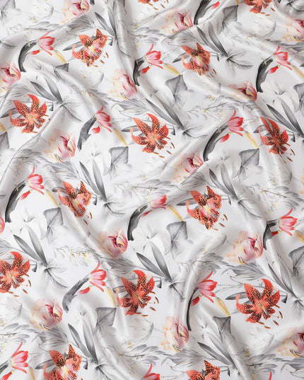 قماش الساتان الحريري الزهري باللون الأبيض الفاتح - طباعة إيطالية أنيقة، 140 سم - شراء الأقمشة عبر الإنترنت-D18314