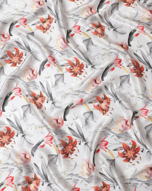 قماش الساتان الحريري الزهري باللون الأبيض الفاتح - طباعة إيطالية أنيقة، 140 سم - شراء الأقمشة عبر الإنترنت-D18314