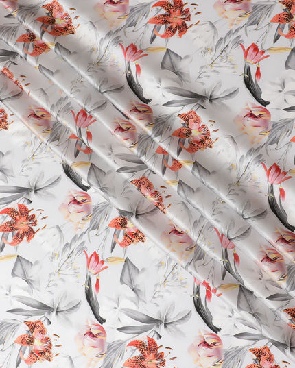 قماش الساتان الحريري الزهري باللون الأبيض الفاتح - طباعة إيطالية أنيقة، 140 سم - شراء الأقمشة عبر الإنترنت-D18314