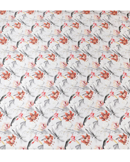 قماش الساتان الحريري الزهري باللون الأبيض الفاتح - طباعة إيطالية أنيقة، 140 سم - شراء الأقمشة عبر الإنترنت-D18314