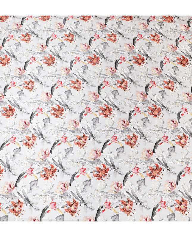 قماش الساتان الحريري الزهري باللون الأبيض الفاتح - طباعة إيطالية أنيقة، 140 سم - شراء الأقمشة عبر الإنترنت-D18314